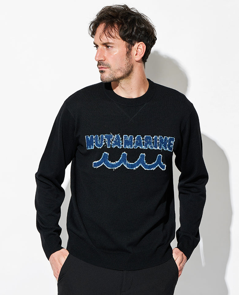 デニムパッチコットンニット