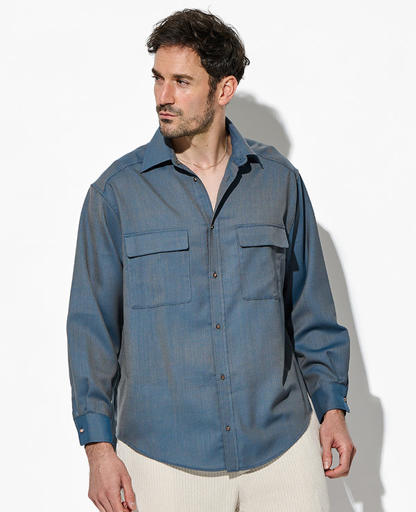 ウールシャンブレーシャツ