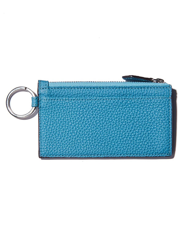 Mini zip wallet with key ring, shrink leather