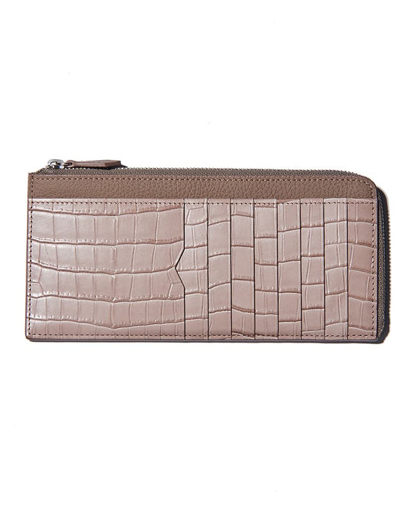 Long L-shaped zip wallet in embossed croco leather