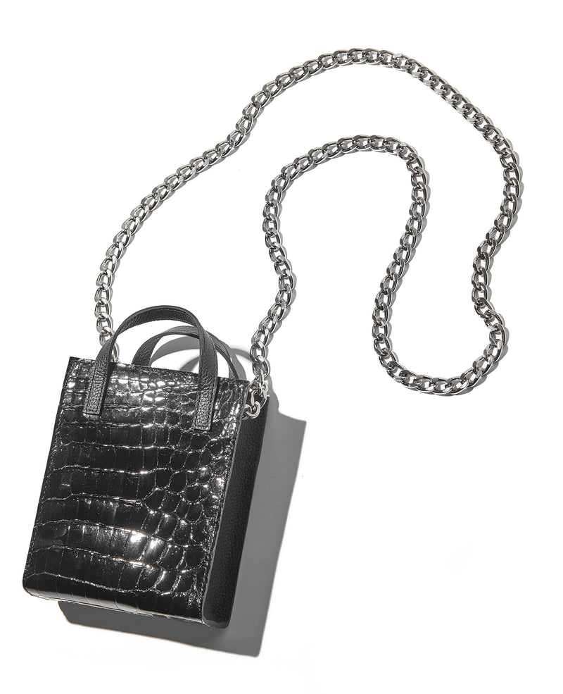 Croco x Cowhide Combination Chibi Shoulder Bag with Chain