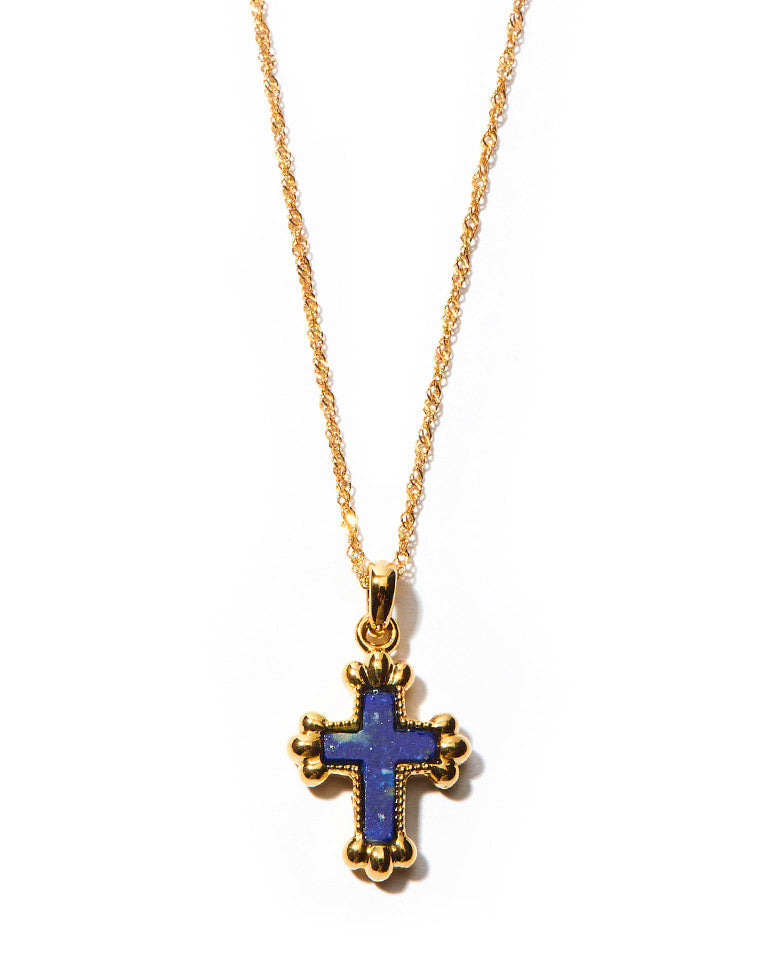 K18YG lapis lazuli cross pendant
