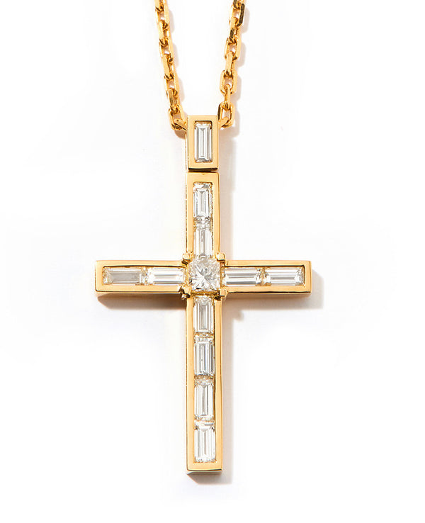 K18YG diamond cross pendant