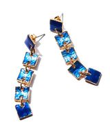 Enamel square long earrings blue