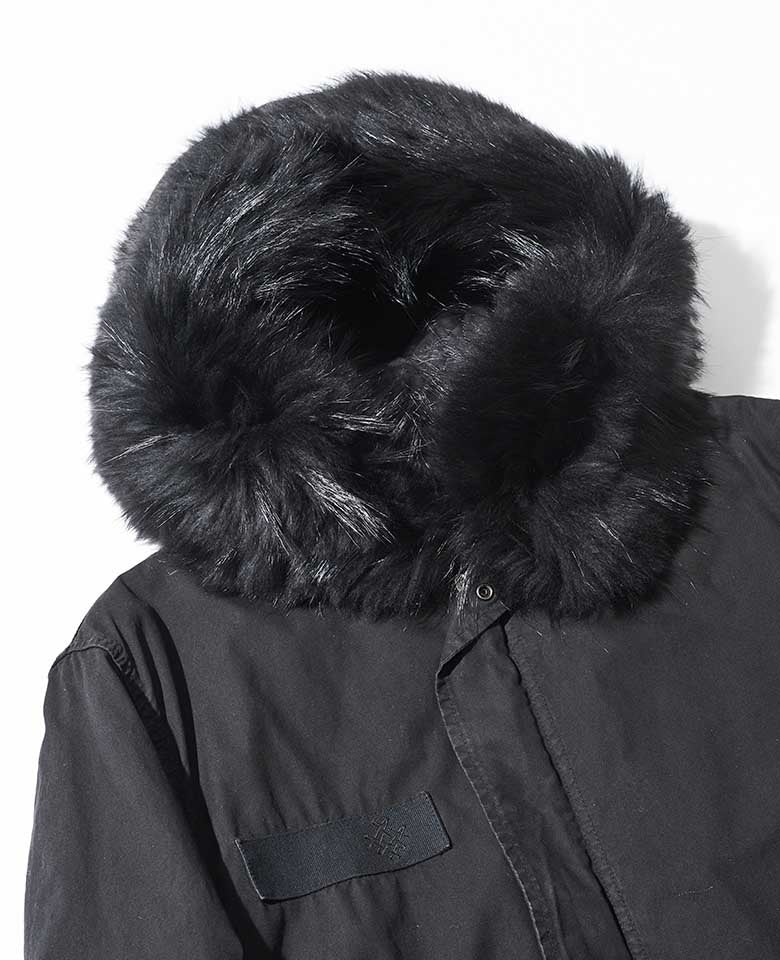 BLACK PARKA QUILT RACOON FUR