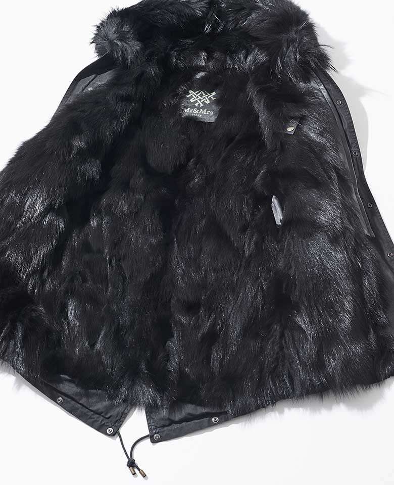 BLACK PARKA  PATCH FOX RACOON FUR