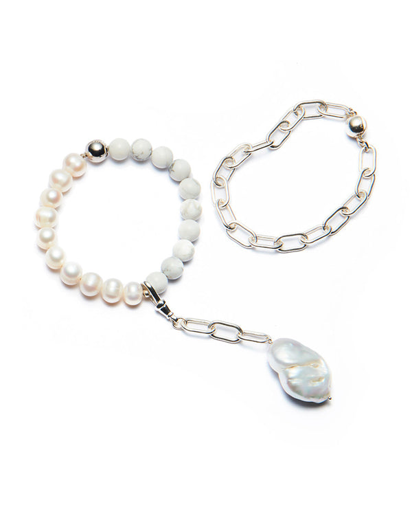 [LEON special order] Multi-face baroque pearl choker drop chain charm