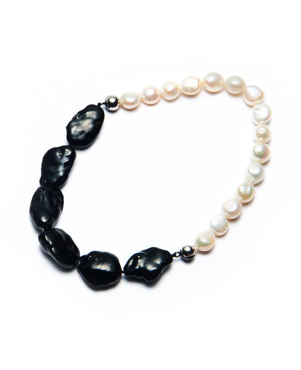 [LEON special order] Multi-face baroque pearl choker black &amp; white