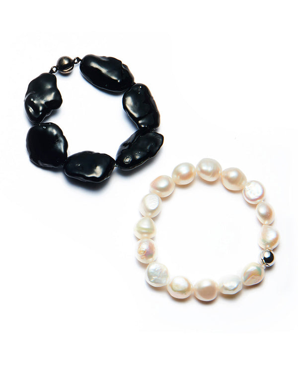 [LEON special order] Multi-face baroque pearl choker black &amp; white